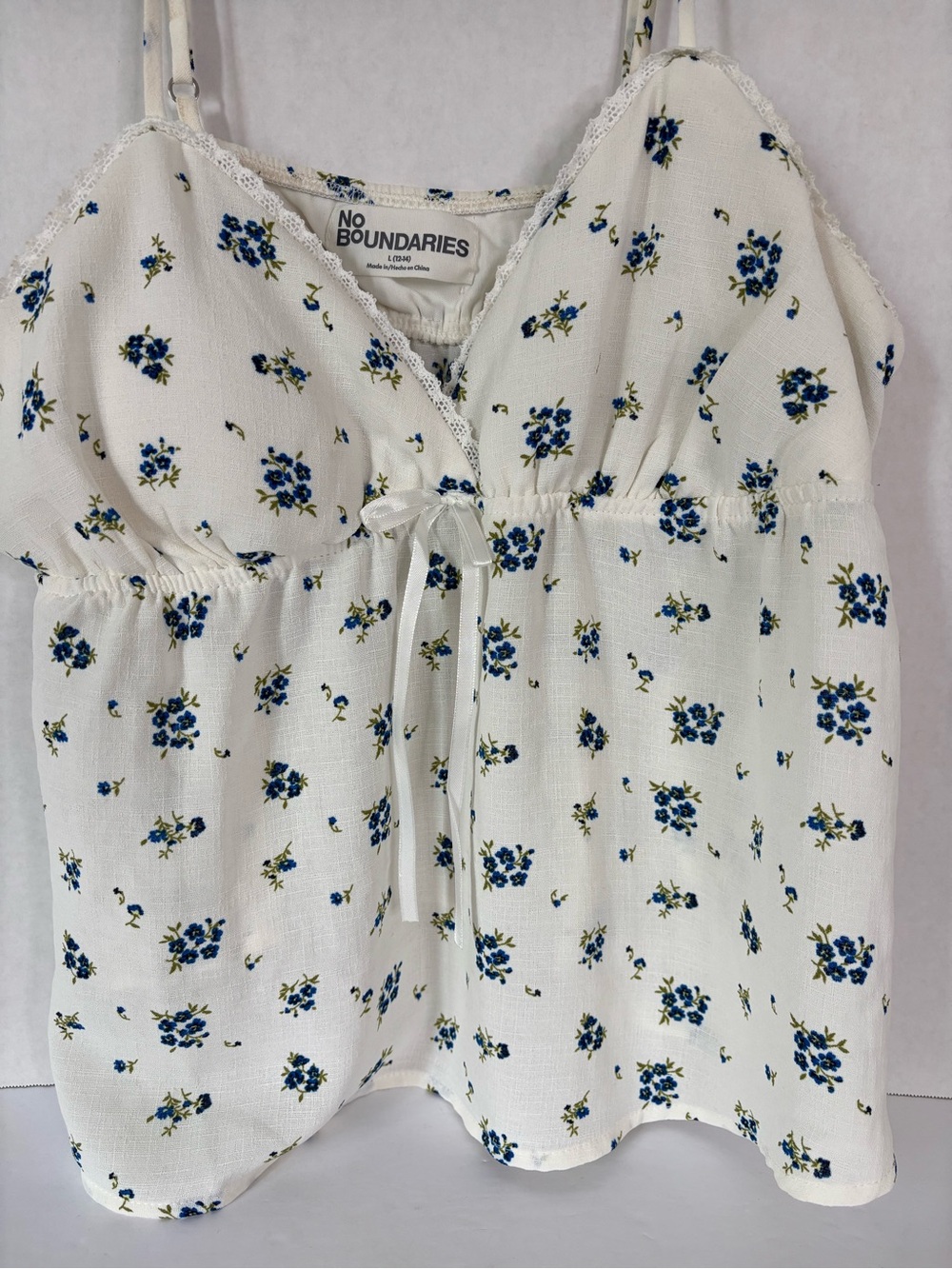 No Boundaries White Floral Cami with Blue and Green Print